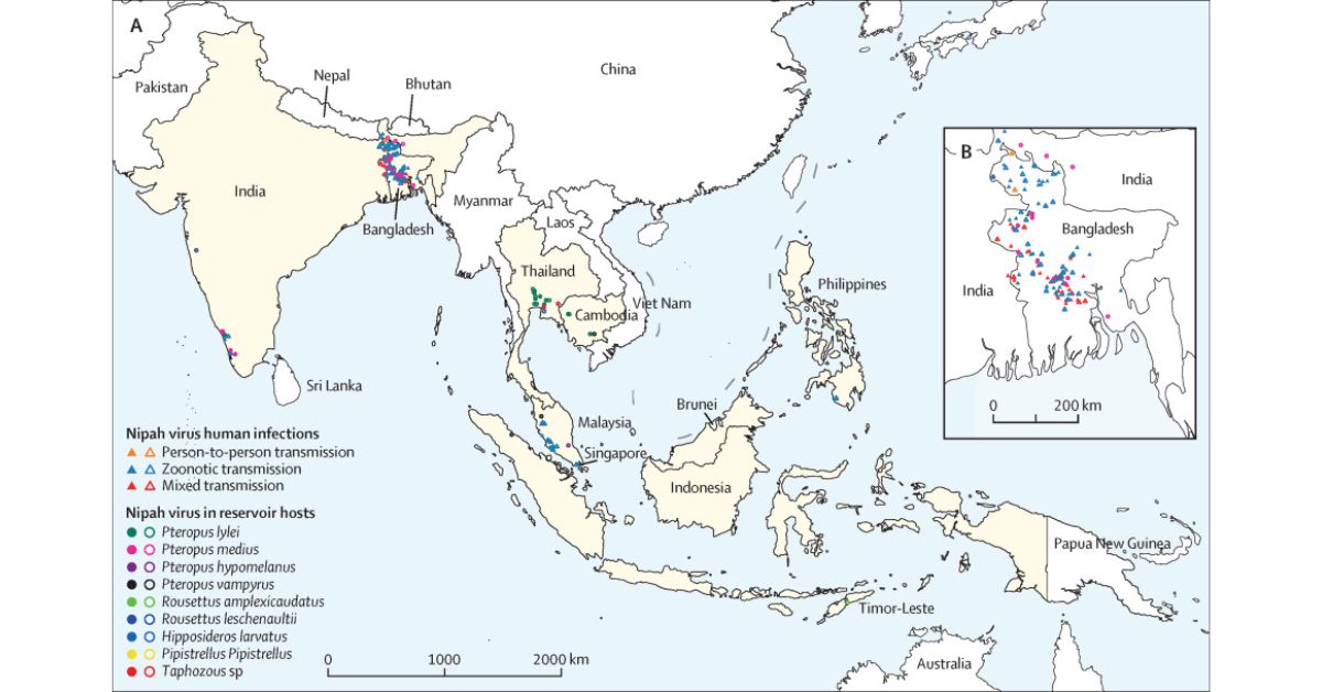Bản đồ phân bố các ca nhiễm virus Nipah ở người