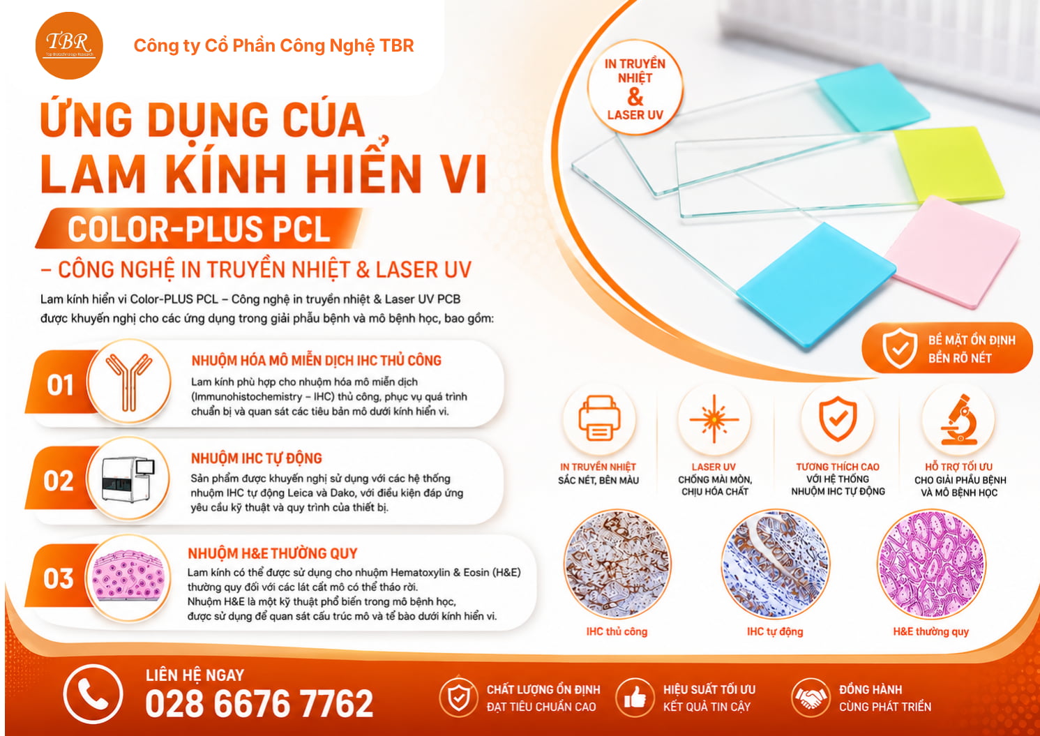 lam kính hiển vi Color-PLUS PCL – Công nghệ in truyền nhiệt & Laser UV